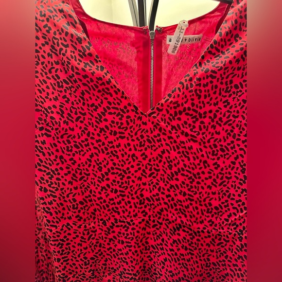 Alice + Olivia Red Animal Print Long Sleeve Mini Dress Size 4 - Picture 5 of 8